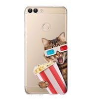 PrintiFy Huawei P Smart 2018 ile Uyumlu 1mm Slim Fit Kedi 1 050b Baskılı Şeffaf  Kılıf