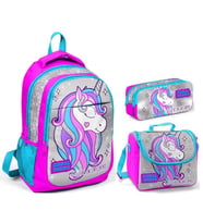 Coral High Pembe Gri Unicorn Kız Çocuk İlkokul Çanta Seti - Sırt Çantası+Beslenme+Kalemlik