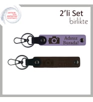 Objektife Aşık Ruhlara, Kamera Temalı Kişisel Anahtarlık Hediyesi, Mor Menekşe-Koyu Kahve