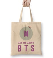 Ask Me About Bts Typography Bez Çanta Uzun Saplı