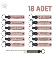 Öğrencilerin Birlikte Paylaşabileceği, 18'li Anahtarlık Set, İsme Özel Hatıra, Pudra & Gri