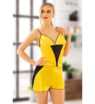 Sistina Bayan Sarı Saten Babydoll Şortlu Takım 290