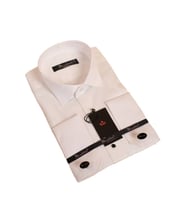 Krem Yakma Desenli Siyah Taş Düğmeli Damatlık Ata Yaka Kol Düğmeli Slim Fit Smokin Gömlek - 023