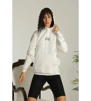 24 Sırt Baskılı Ovresize Üç İplik Kapüşonlu Sweatshirt - Beyaz