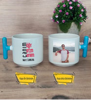 Öğretmene Hediye Canım Öğretmenim Kupa Bardak Fotoğraflı T Mavi Kulplu Öğretmenler Günü Hediyesi