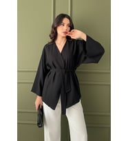 Kadın Kuşaklı Kimono 1177 (Siyah)