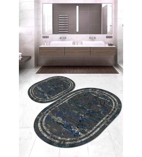 Dijital Baskılı Kaymaz Taban Yıkanabilir Oval 2'li Klozet Takımı Banyo Paspası NOKZ-HY-1266 (Vizon)