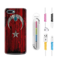Oppo A5S A15 A16 A54 A55 A73 A74 Kılıf Kablo Koruma Spiral Silikon Şanlı Türk Bayrağı 2 1317