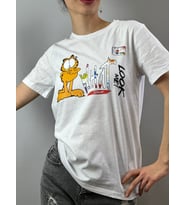 SARMAN KEDİ BASKILI TİŞÖRT T-SHİRT UNİSEX (Beyaz)