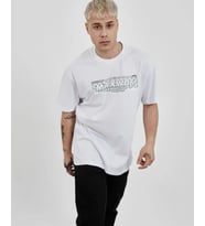 pilelistore- Unisex Bisiklet Yaka Baskılı Oversize T-Shirt - Beyaz