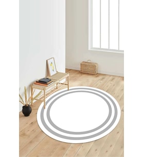 Dijital Baskılı Kaymaz Taban Yıkanabilir Yuvarlak Salon Halısı Koridor Halısı Paspas NDY-HT-534 (Beyaz-Gri)