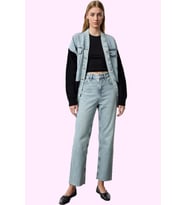 Kadın Pamuk Denim Straight Jean Pantolon Yüksek Bel Günlük Casual Yaz Aylarının Vazgeçilmezi (Açık Mavi)