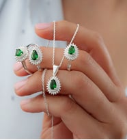 Silvano Jewelry 925 Ayar Gümüş Yeşil Taşlı Nostaljik Takı Seti