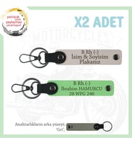 Hız Severlere Özel, İsim Plaka ve B Rh (-) Kan Grubu Yazılı Deri x2' li Anahtarlık, Pudra-F Yeşil-Gr (Çok Renkli)