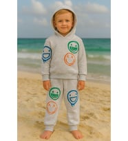 Cg Kids Smiley Renkli Gülenyüz Erkek Çocuk 3 İplik Şardonlu, Kapşonlu Alt Üst Takım Süper Kalite Kumaş (Gri)