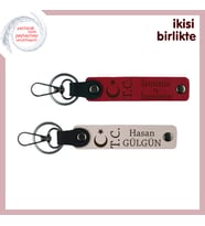 Ay Yıldız TC Desenli Deri Anahtarlık Seti – Kişiye Özel Yazılabilir Şık Hediye x2, Kırmızı-Pudra