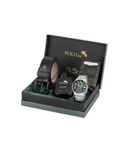 Polo Air Spor Kasa Erkek Kol Saati Mıknatıslı Otomatik Mekanizmalı Cüzdan Kemer Seti Gümüş Yeşil Renk PL-7092E3