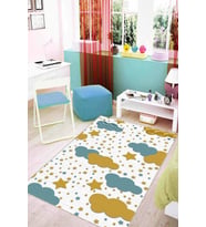 Turkuaz Kaymaz Tabanlı Yıkanabilir Bulutlu Bebek Halısı KD28
