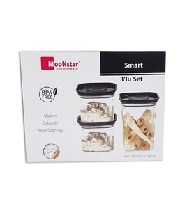 Moonstar smart üçlü saklama kabı hava sızdırmaz-SM-SET (Siyah)