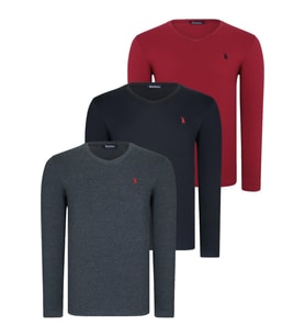 ÜÇLÜ SET T8587 DEWBERRY V YAKA ERKEK SWEATSHIRT-SİYAH-ANTRASİT-BORDO