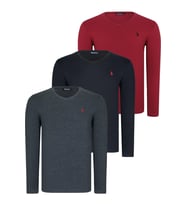 ÜÇLÜ SET T8587 DEWBERRY V YAKA ERKEK SWEATSHIRT-SİYAH-ANTRASİT-BORDO