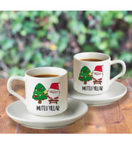 Mutlu Yıllar & Merry Christmas & Yılbaşı & Noel Baba Tasarımlı Türk Kahvesi Fincanı Seti İkili