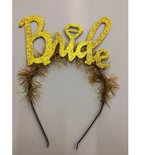 Altın Renk Bekarlığa Veda İtalik Yazı Alyanslı Bride Taç