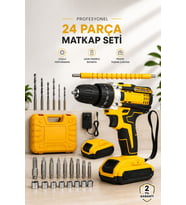 24 Parça Çift Bataryalı Şarjlı Matkap Seti 24W Motor ve Otomatik Mil Kilitli Tasarım