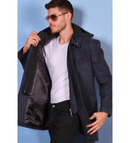 PLT8335 DEWBERRY ERKEK PALTO-DİAGONAL MAVİ-SİYAH