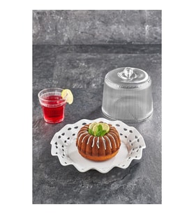 Akrilik Barok Beyaz Renk Kek Fanus & Kek Saklama Kabı & Şık Sunum Organizeri 26 Cm