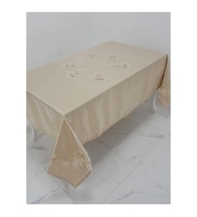 Anjelica Incili Dantelli Monoray Kumaş Bej Masa Örtüsü 170x230 Cm - 1018 (Standart)