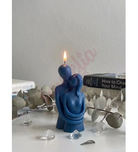 Mumelia Candles Sarılmış Çift - Doğal Soya Blok Dekoratif Mum - Mavi
