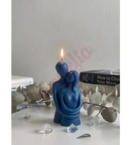 Mumelia Candles Sarılmış Çift - Doğal Soya Blok Dekoratif Mum - Mavi