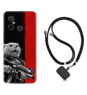 Xiaomi Redmi 12C Kılıf Silikon Boyun Askılı İpli Desenli Silikon Çılgın Kedi 1674
