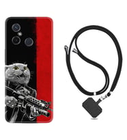Xiaomi Redmi 12C Kılıf Silikon Boyun Askılı İpli Desenli Silikon Çılgın Kedi 1674