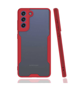 Galaxy S21 FE Kılıf Kamera Korumalı Arkası Şeffaf Silikon (Kırmızı)