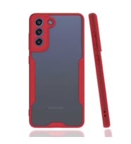 Galaxy S21 FE Kılıf Kamera Korumalı Arkası Şeffaf Silikon (Kırmızı)