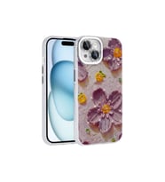 Apple iPhone 15 Uyumlu Kılıf Çiçek Desenli Parlak Taşlı Sert Silikon Zore Garden Kapak (Mor)