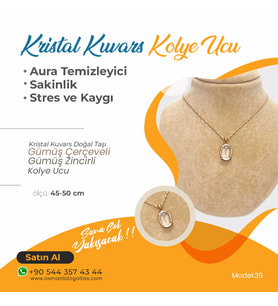 Kristal Kuvars Doğaltaş Kolye Ucu, Gümüş zincirle birlikte KU040