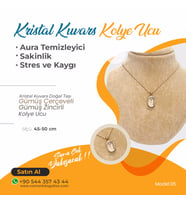 Kristal Kuvars Doğaltaş Kolye Ucu, Gümüş zincirle birlikte KU040