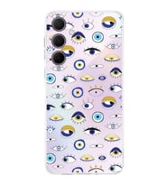 PrintiFy Galaxy A56 ile Uyumlu Nazar Boncuğu 2 Baskılı Kamera Korumalı Şeffaf Silikon Kılıf