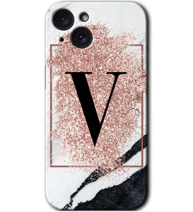 İphone 15 Plus Kılıf HD Desen Baskılı Kılıf - Pembe Mermer Desenli V Harfi