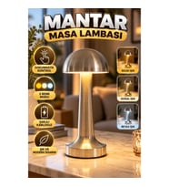Dokunmatik Krom Mantar LED Masa Lambası – 3 Renk Modlu Şarjlı ve Kablosuz