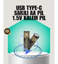 1.5V AA Şarjlı Lityum Pil 1000+ Kez Şarj Edilebilir Hızlı Type-C Şarj (2 Adet)