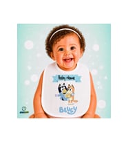 Kişiye Özel Bluey Keten Bebek Mama Önlüğü – Yumuşak, Emici, Yıkanabilir, Özel Tasarım P076