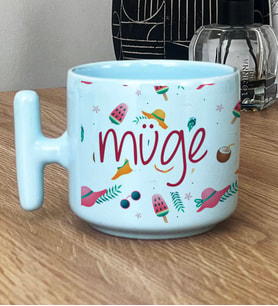 Kişiye Özel İsme Özel Hediye Pastel T Kupa Yaz Temalı Desenli -2- (Mavi)