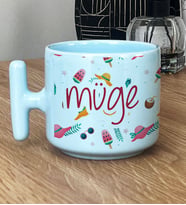 Kişiye Özel İsme Özel Hediye Pastel T Kupa Yaz Temalı Desenli -2- (Mavi)