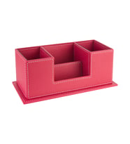 Masaüstü Deri Organizer Kalemlik 4 Gözlü Desktop Organizer Rainbow Vegan 10x12x25 cm. (Fuşya)