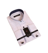 Beyaz Lacivert Bieli Yaka Dar Kesim Micro Kumaş Kol Düğmeli Slim Fit Erkek Gömlek - 200-3