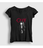 Presmono Kadın Siyah Pray Ozzy Osbourne T-Shirt 39638tt